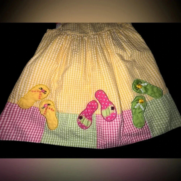 RARE EDITIONS Flip-Flop Applique Color Block Seersucker Dress Size 18m - Picture 2 of 7